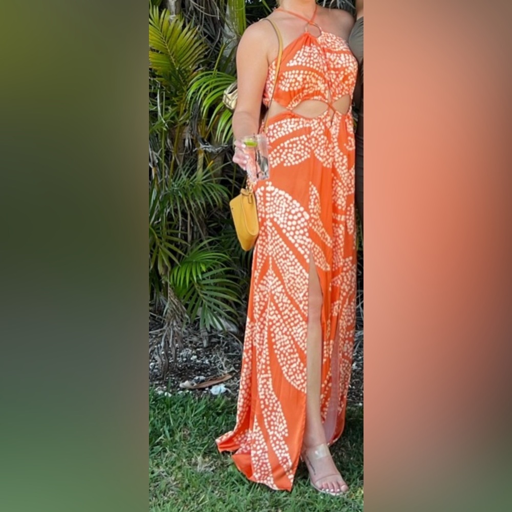 Luxxel Orange and White Patterned  Dress